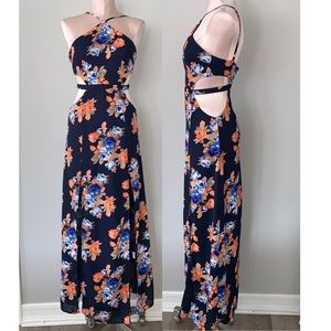 Glamarous Cutout Floral Print Halter Maxi Dress